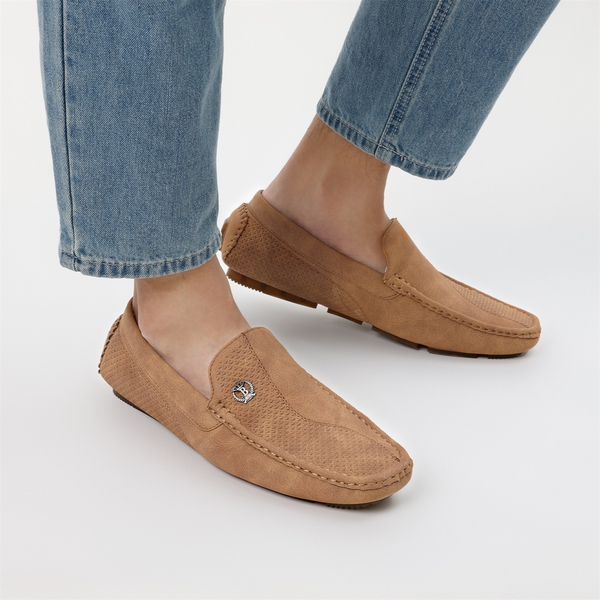 Men's Vegan Leather Slip-On Casual Loafers - TAN - 1
